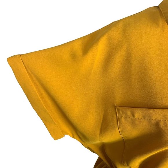 Shein Mustard Yellow Shirtdress Button Up Drawstring Waist High Low Retro L - Picture 4 of 10